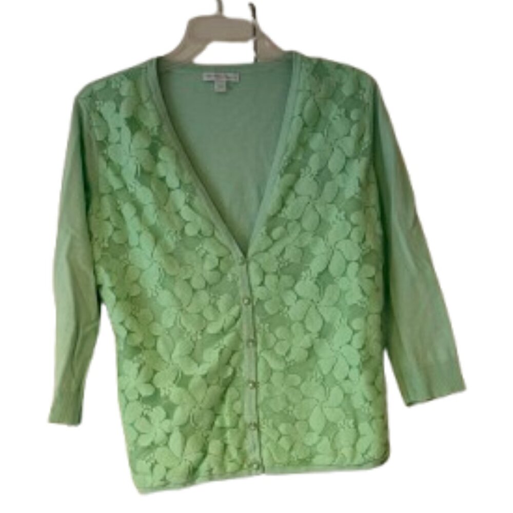 New YOrk & Co Mint Green V Neck Cardigan w/Lace Flowers - Large